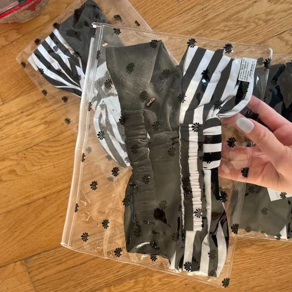 Lele Sadoughi Betty Headbands Striped Stretch Black And White Bow Set Of 2 - Picture 6 of 7